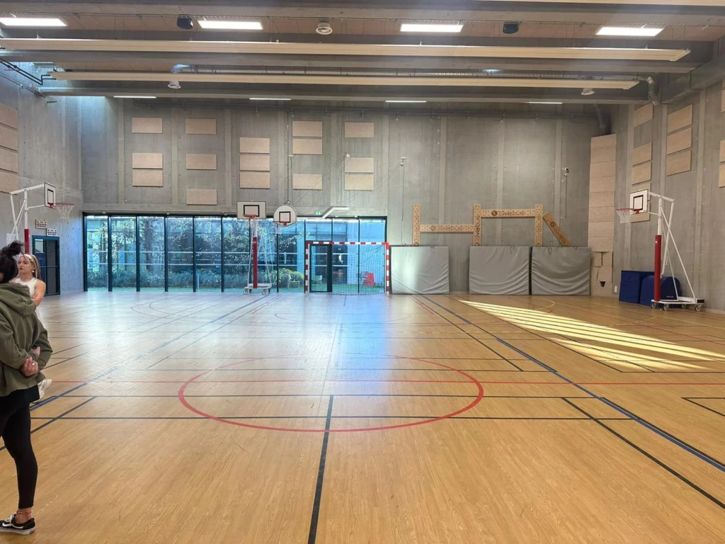 Gymnase IPMS Nice avec terrains de basket et de handball.